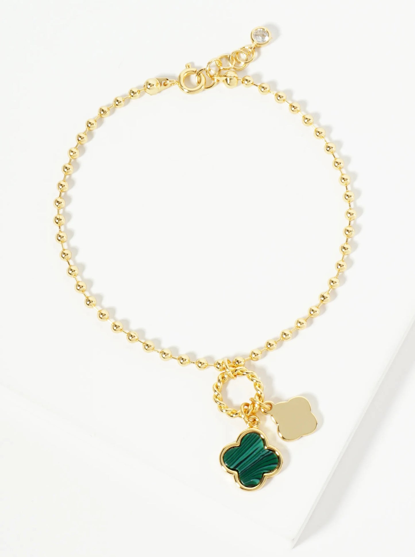 18K Gold Dipped Two Quatrefoils Charm Ball Chain Bracelet