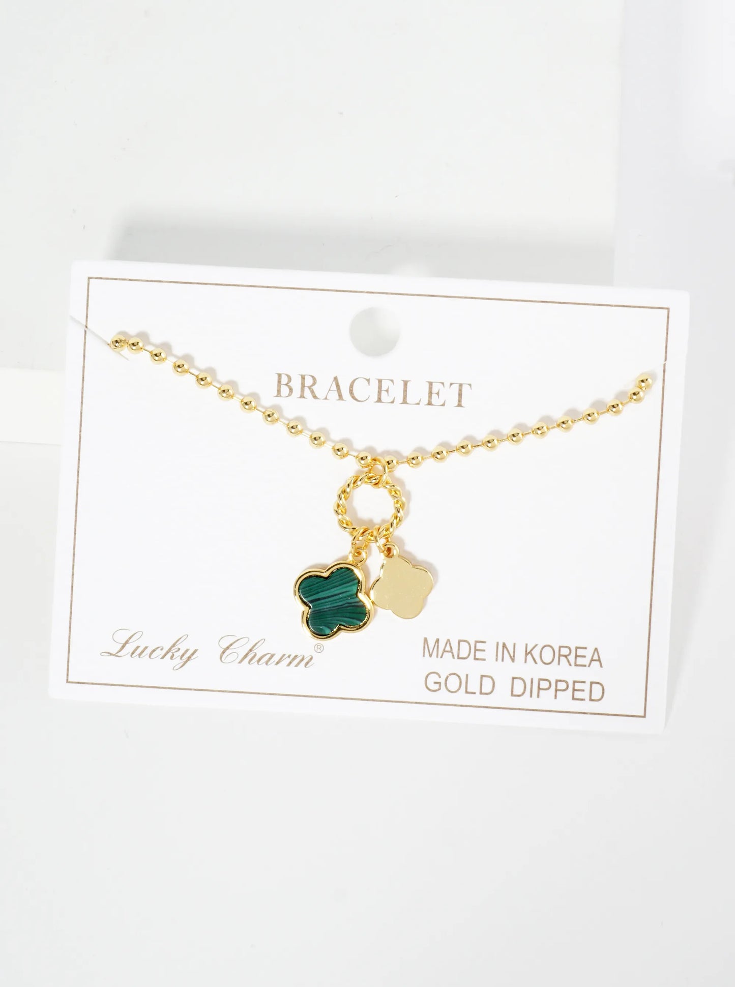 18K Gold Dipped Two Quatrefoils Charm Ball Chain Bracelet