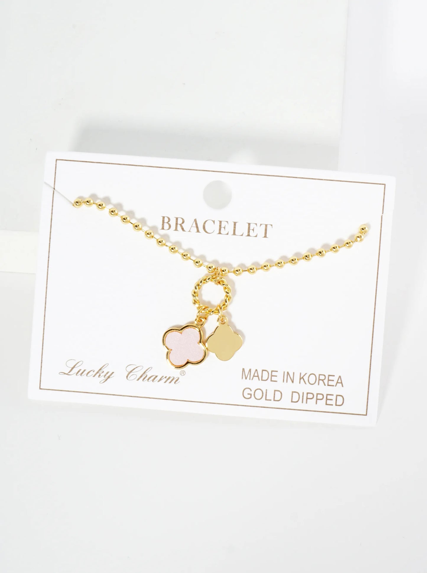 18K Gold Dipped Two Quatrefoils Charm Ball Chain Bracelet