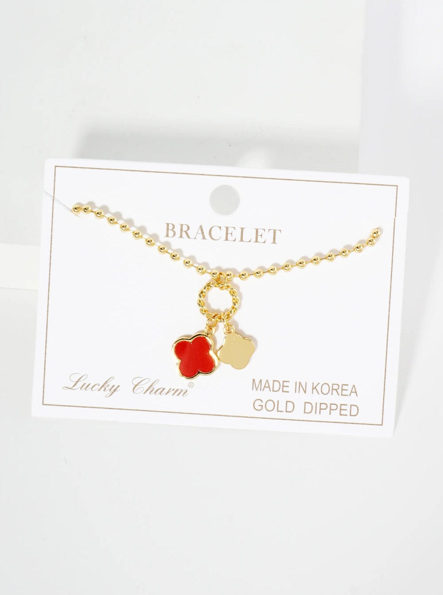 18K Gold Dipped Two Quatrefoils Charm Ball Chain Bracelet