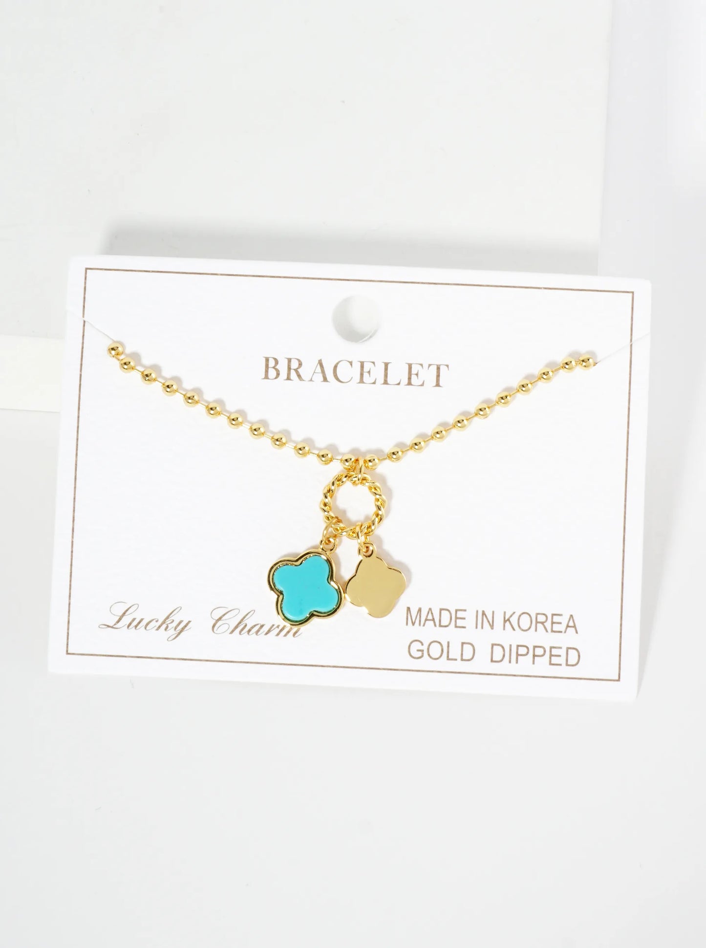 18K Gold Dipped Two Quatrefoils Charm Ball Chain Bracelet