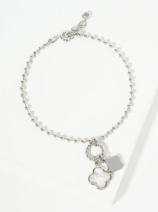 18K Gold Dipped Two Quatrefoils Charm Ball Chain Bracelet