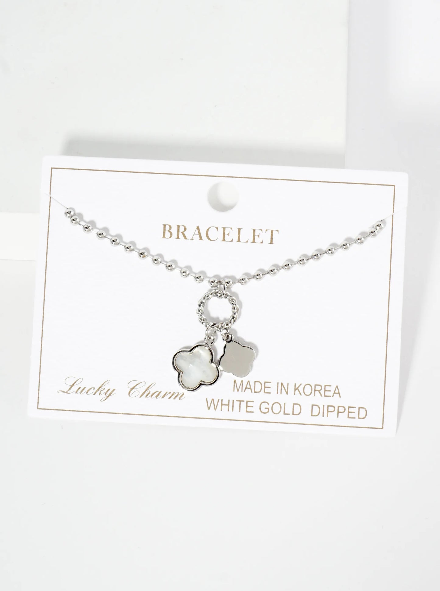 18K Gold Dipped Two Quatrefoils Charm Ball Chain Bracelet