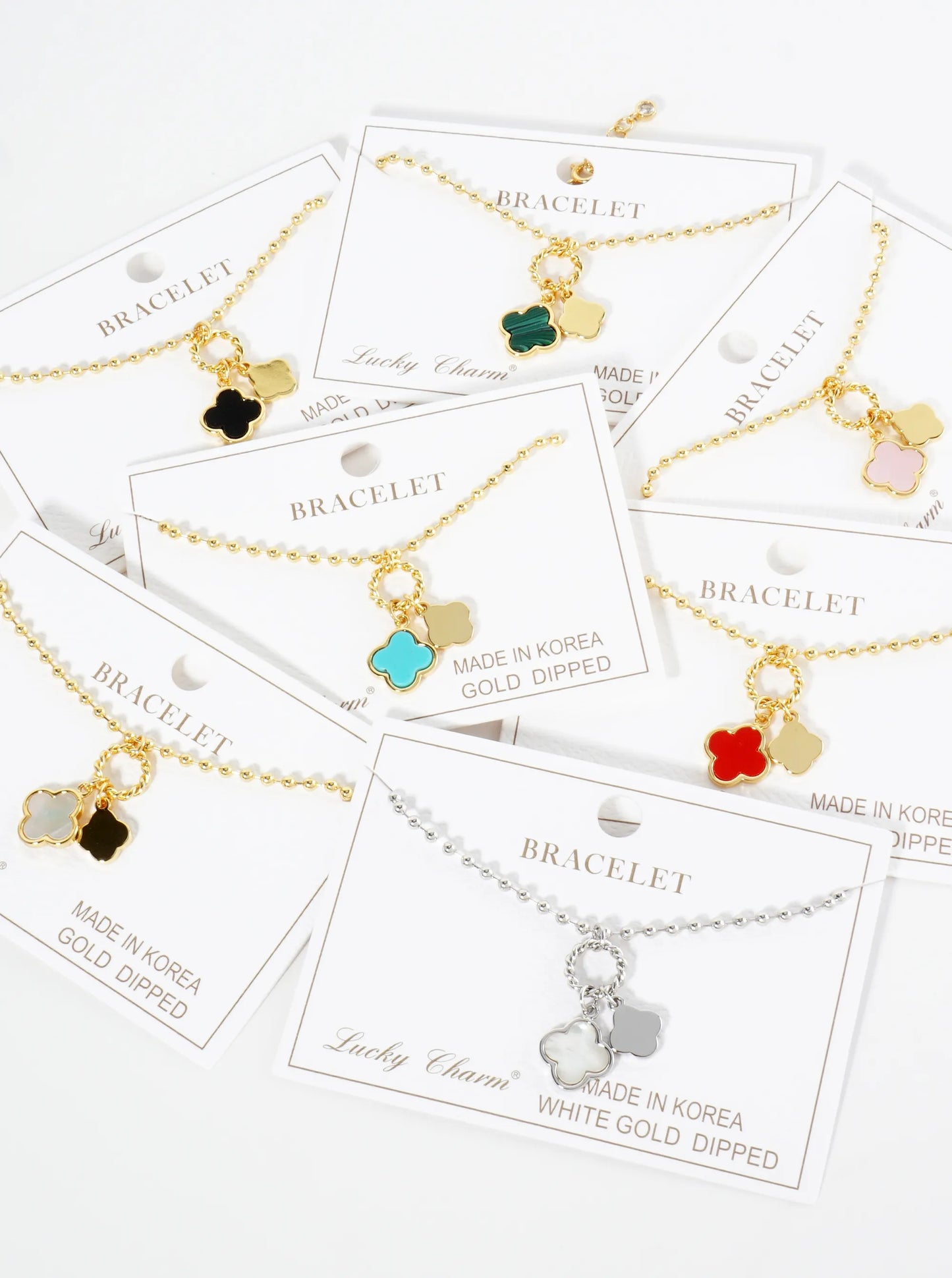 18K Gold Dipped Two Quatrefoils Charm Ball Chain Bracelet