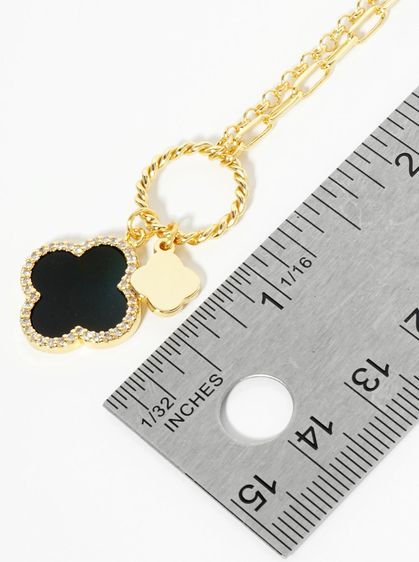 18K-Gold-Dipped Two Quatrefoils Pendant Asymmetrical Chain Necklace