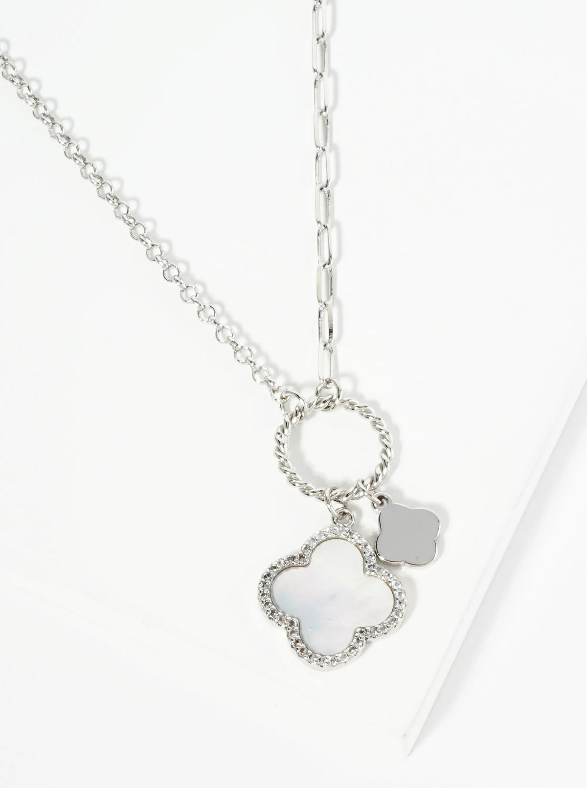 18K-Gold-Dipped Two Quatrefoils Pendant Asymmetrical Chain Necklace