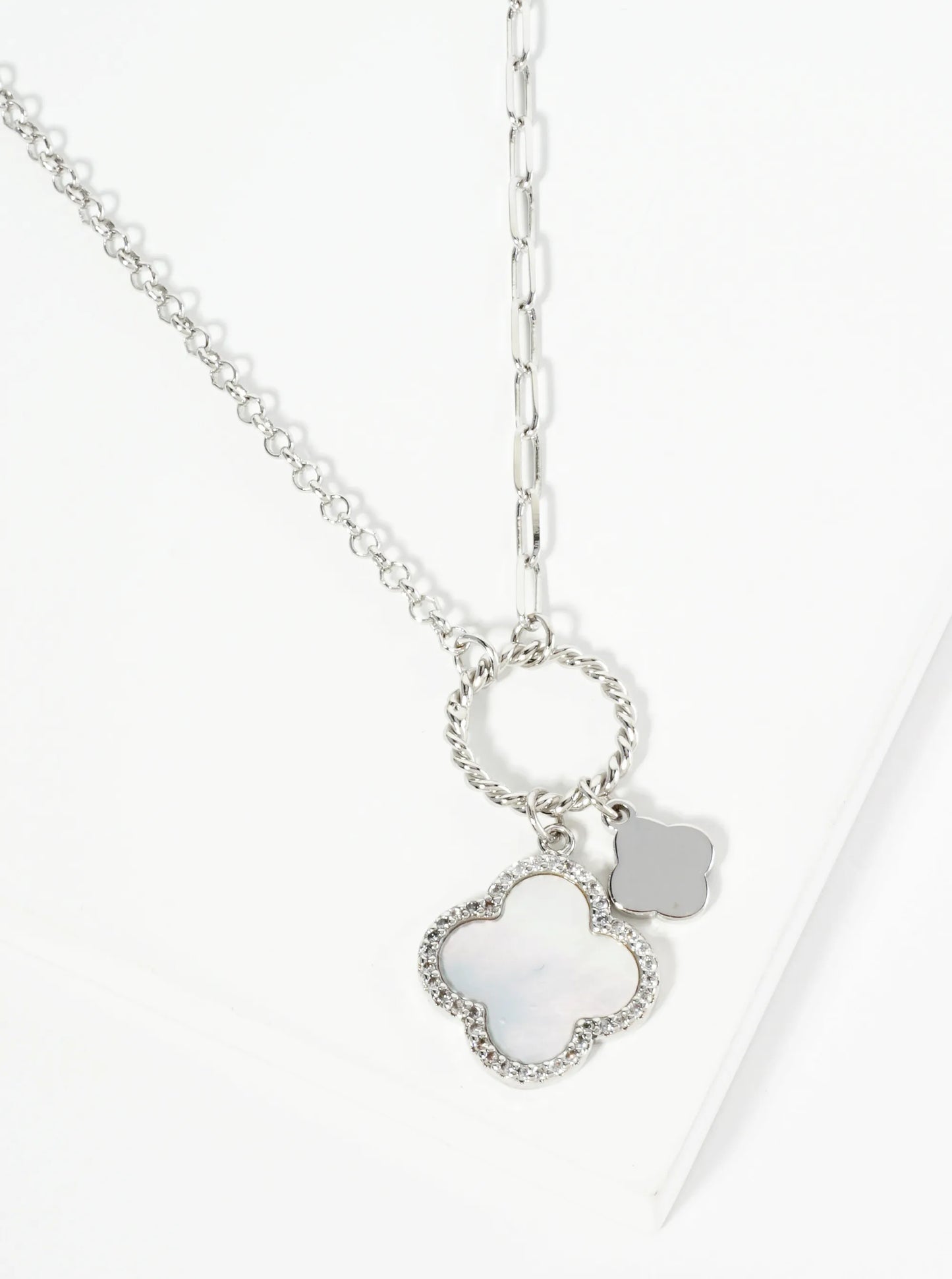 18K-Gold-Dipped Two Quatrefoils Pendant Asymmetrical Chain Necklace