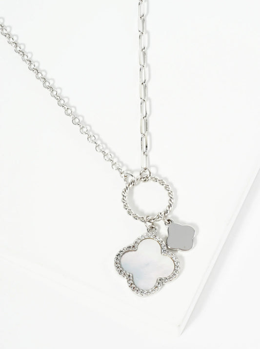 18K-Gold-Dipped Two Quatrefoils Pendant Asymmetrical Chain Necklace