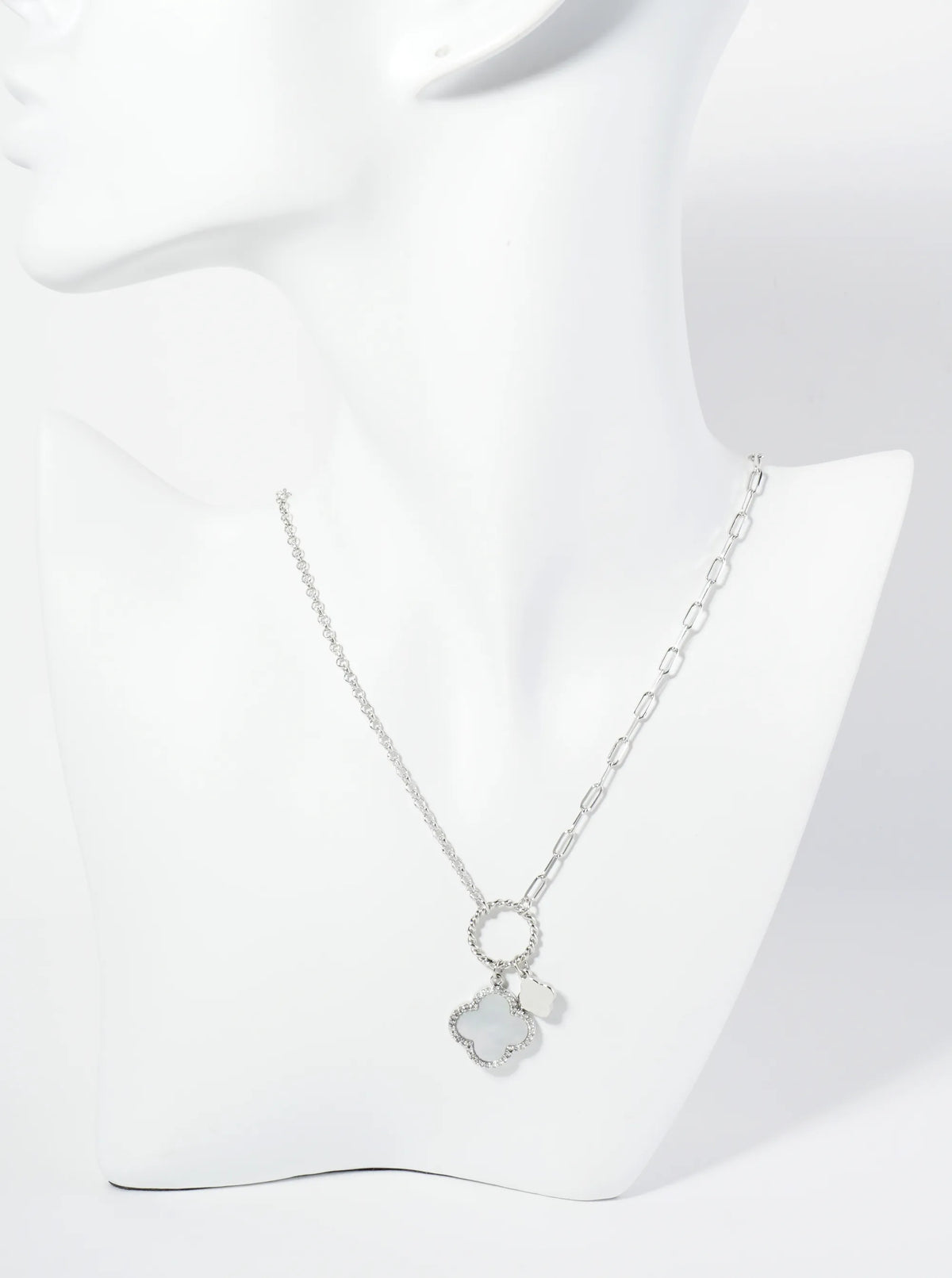 18K-Gold-Dipped Two Quatrefoils Pendant Asymmetrical Chain Necklace