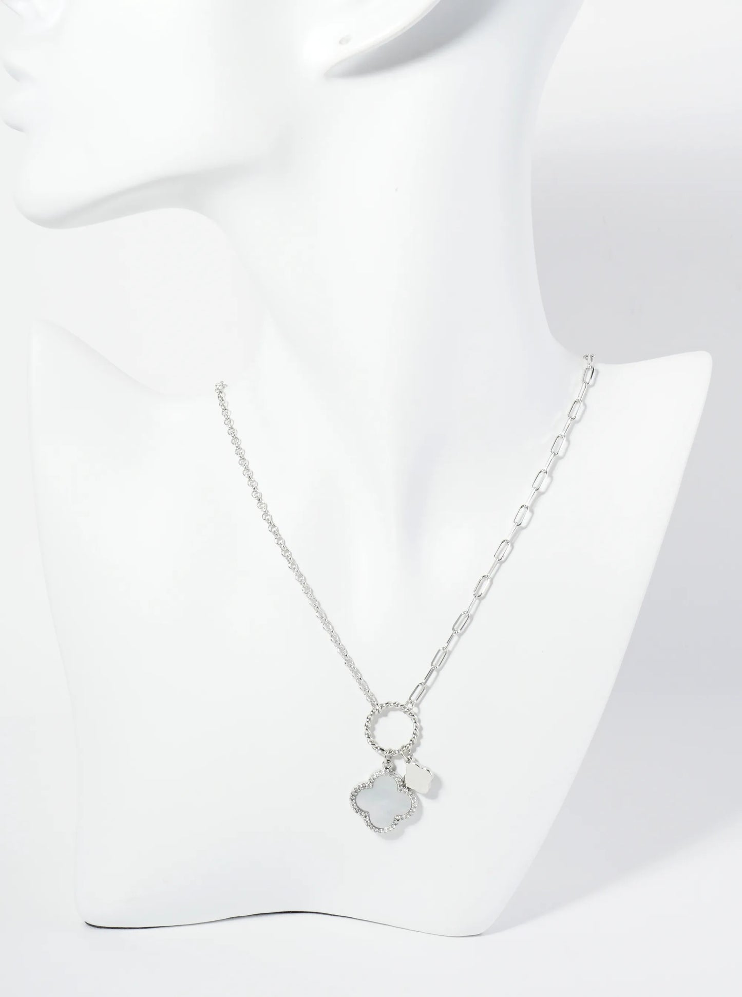 18K-Gold-Dipped Two Quatrefoils Pendant Asymmetrical Chain Necklace