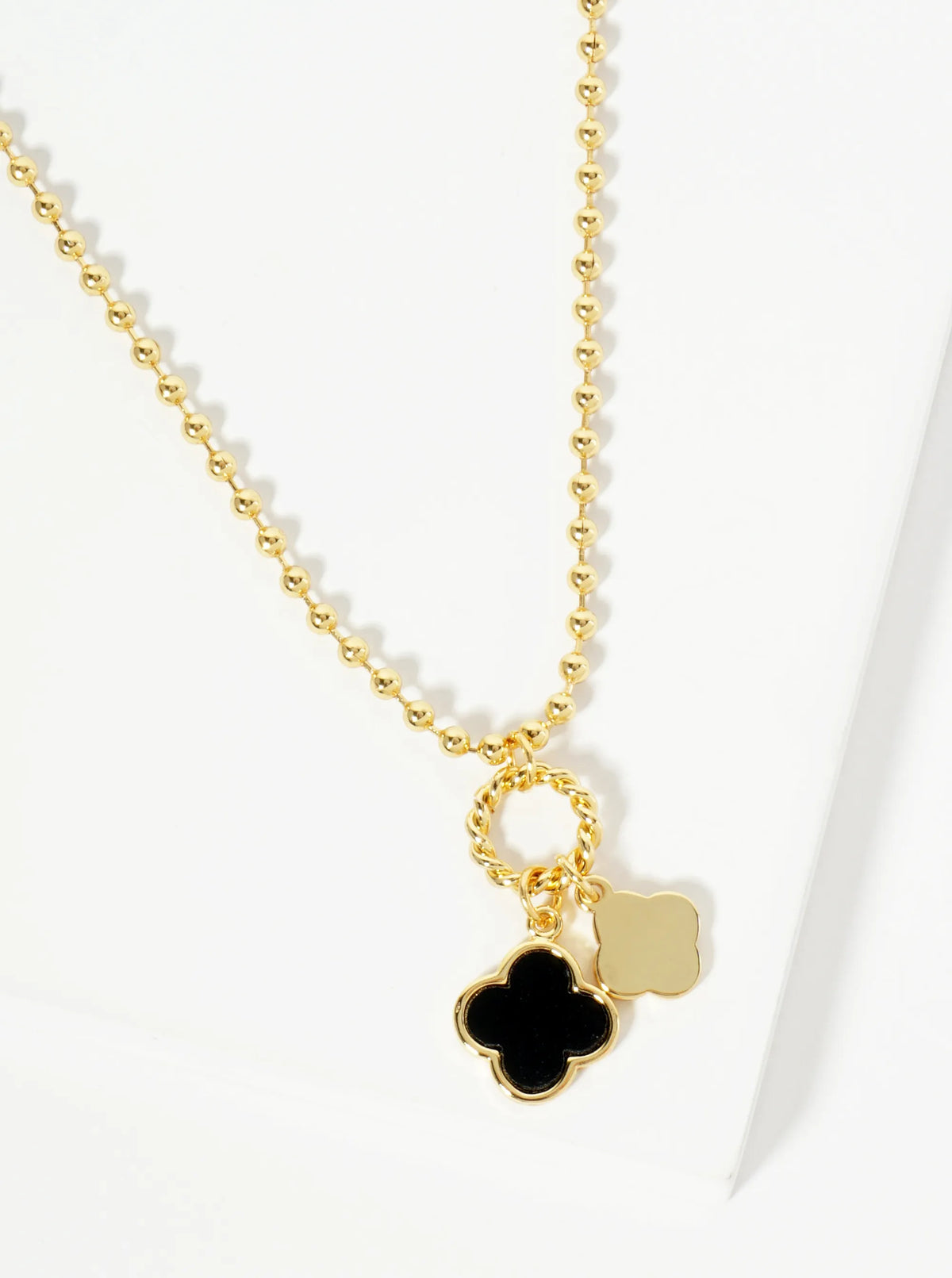 18K Gold Dipped Two Quatrefoils Pendant Ball Chain Necklace