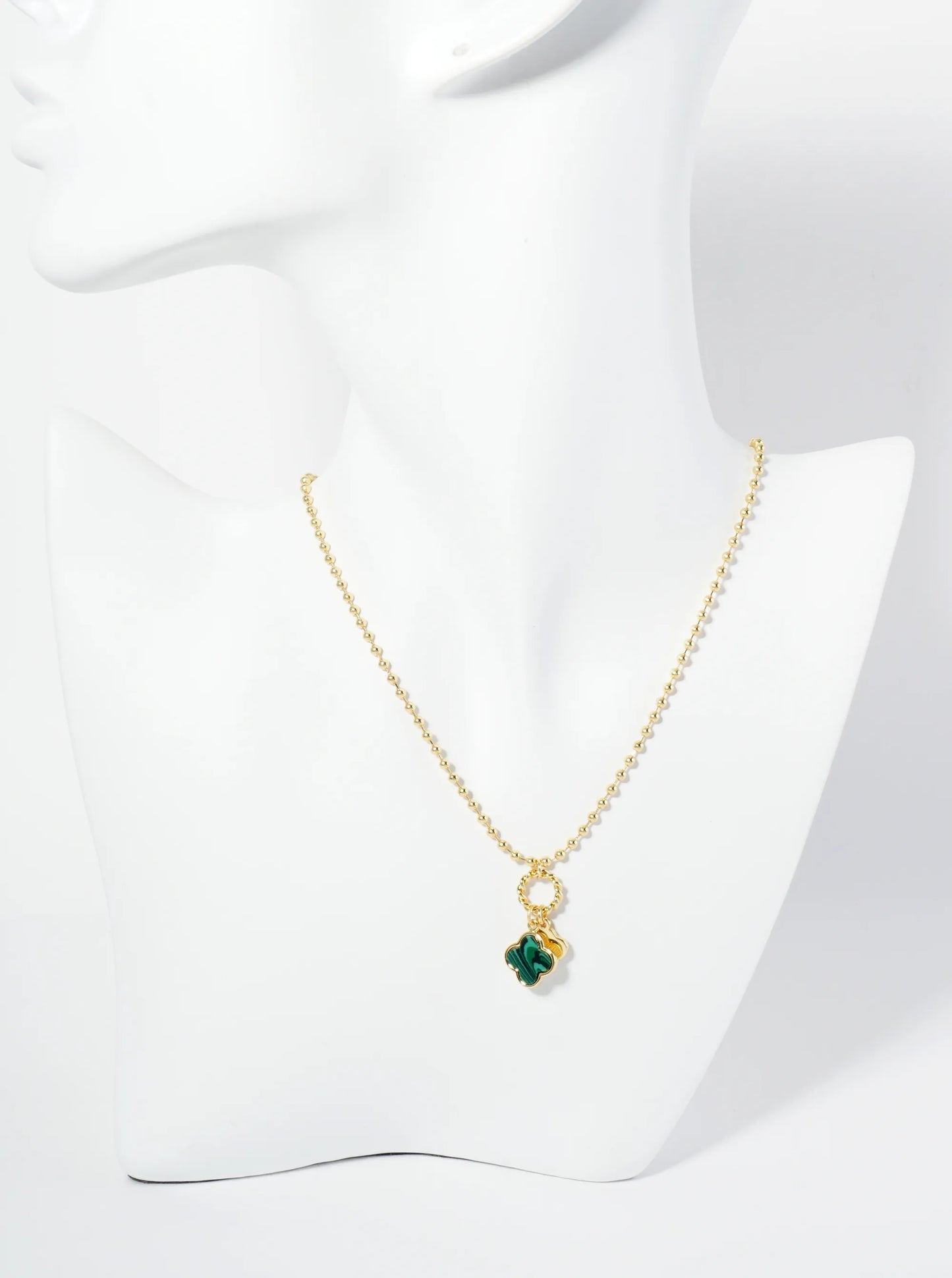 18K Gold Dipped Two Quatrefoils Pendant Ball Chain Necklace
