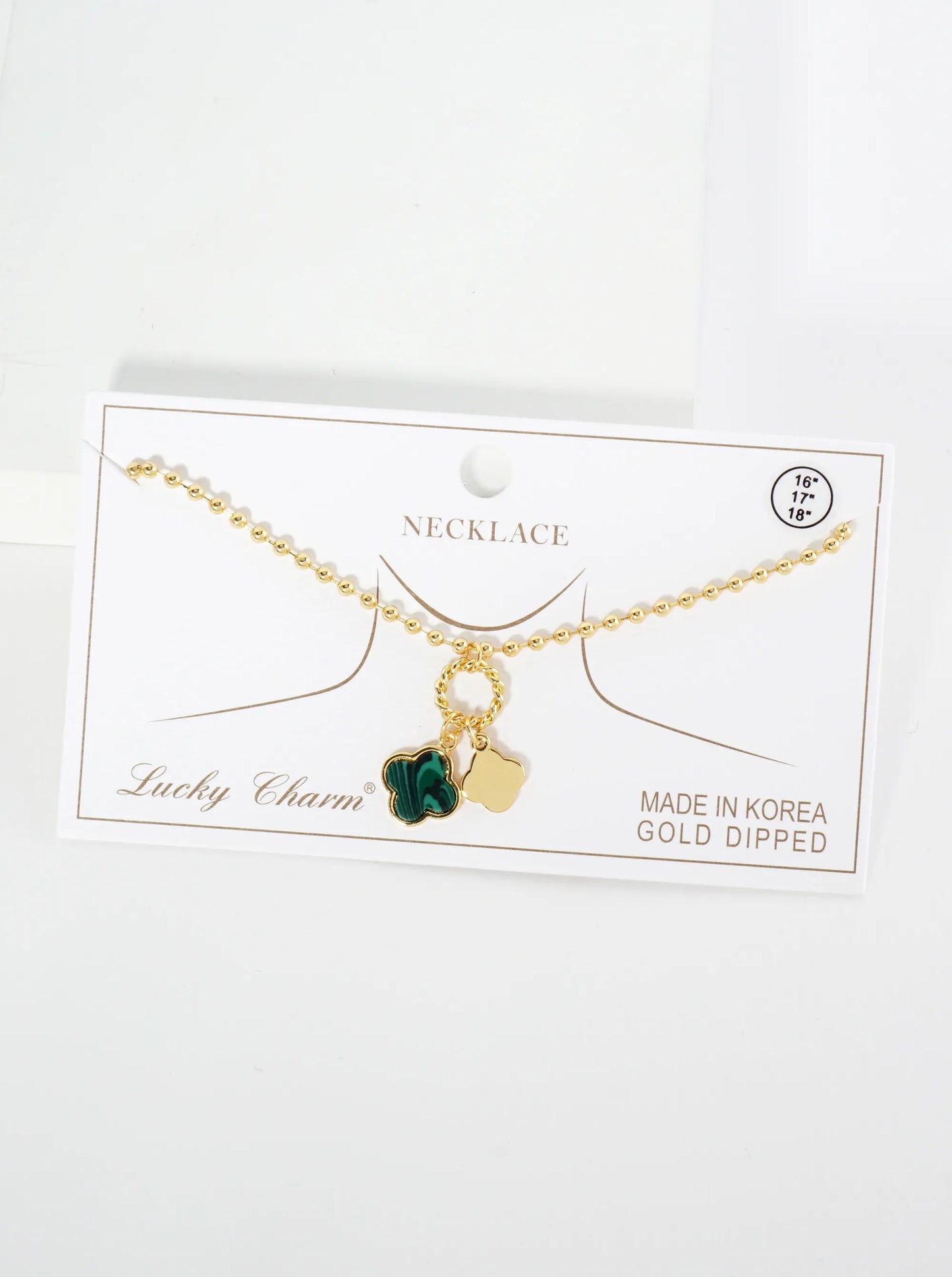 18K Gold Dipped Two Quatrefoils Pendant Ball Chain Necklace