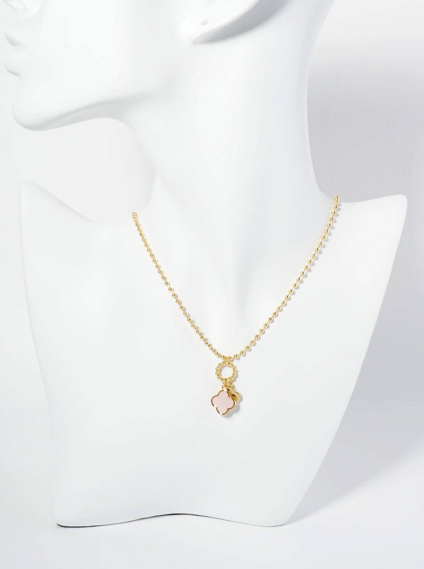 18K Gold Dipped Two Quatrefoils Pendant Ball Chain Necklace