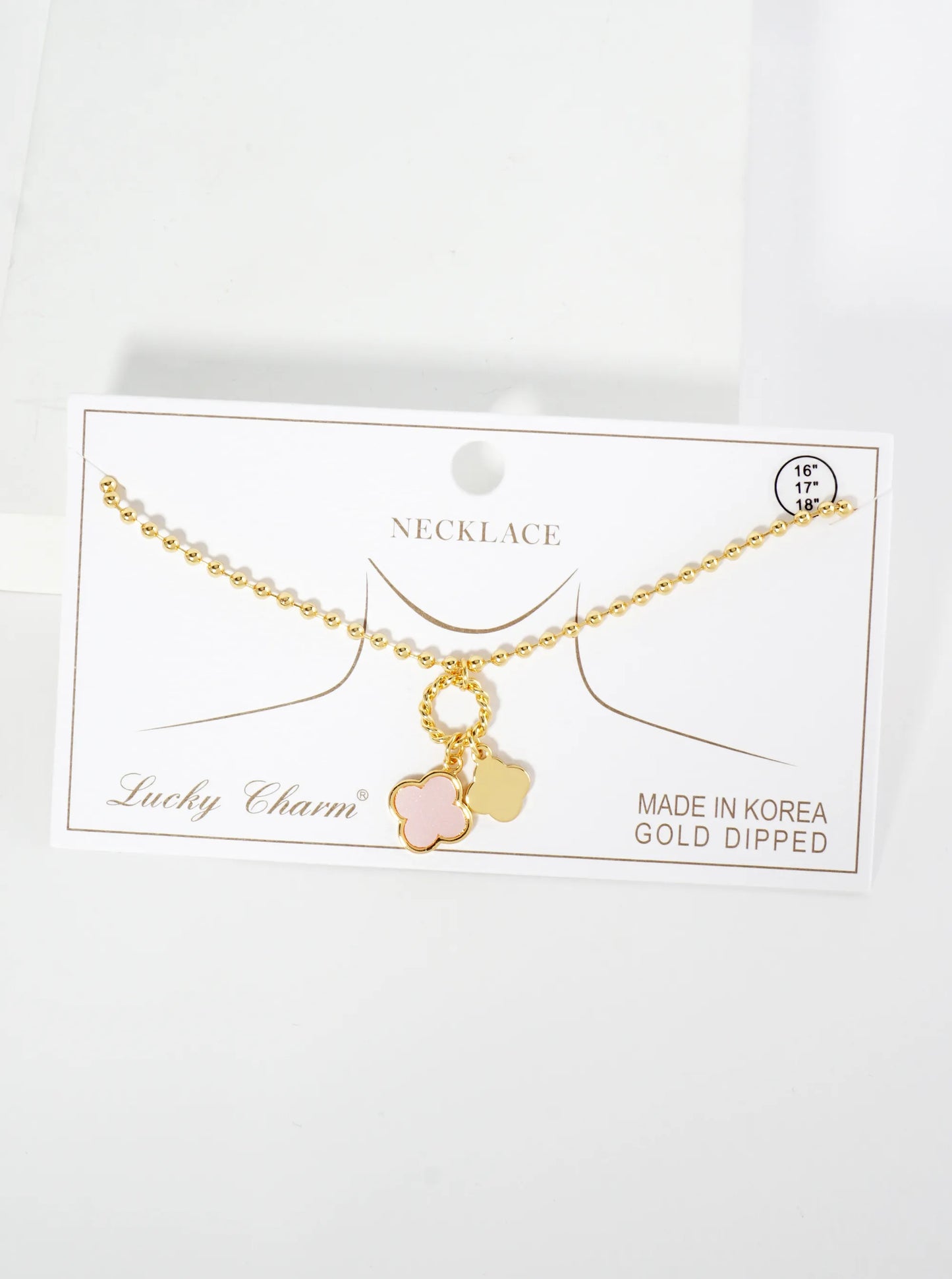 18K Gold Dipped Two Quatrefoils Pendant Ball Chain Necklace