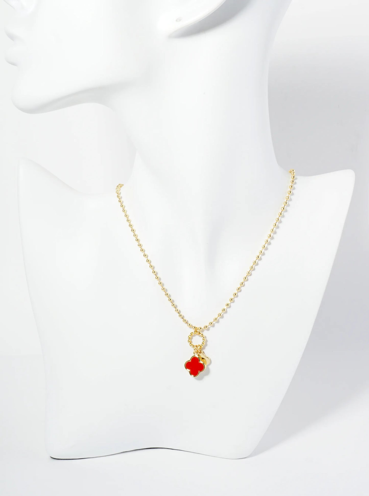 18K Gold Dipped Two Quatrefoils Pendant Ball Chain Necklace