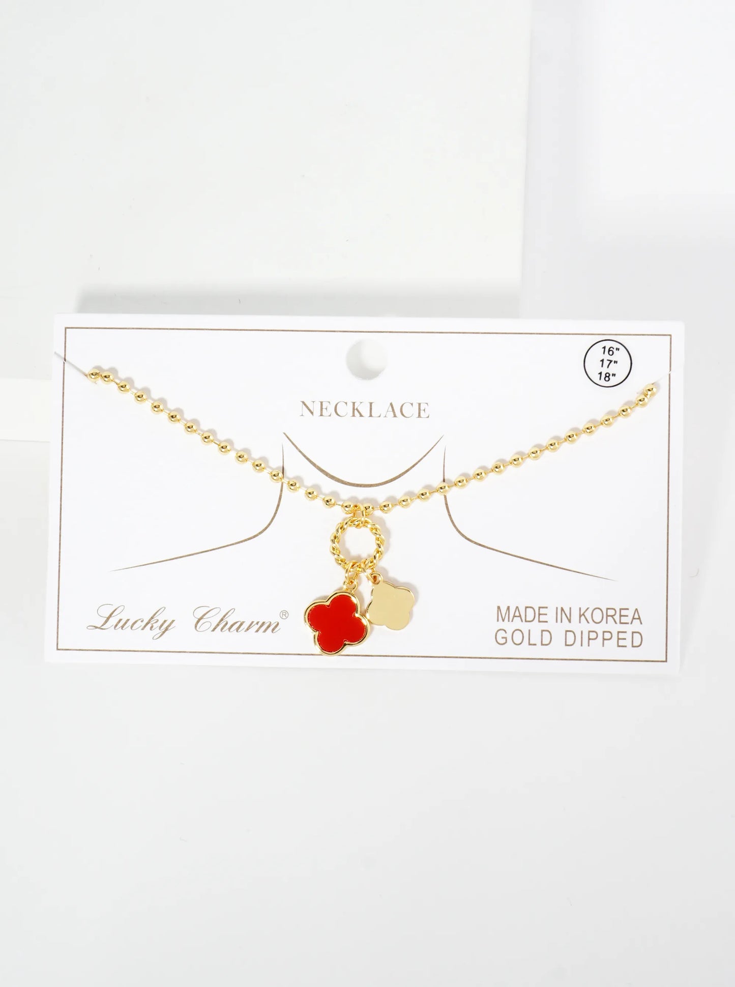 18K Gold Dipped Two Quatrefoils Pendant Ball Chain Necklace