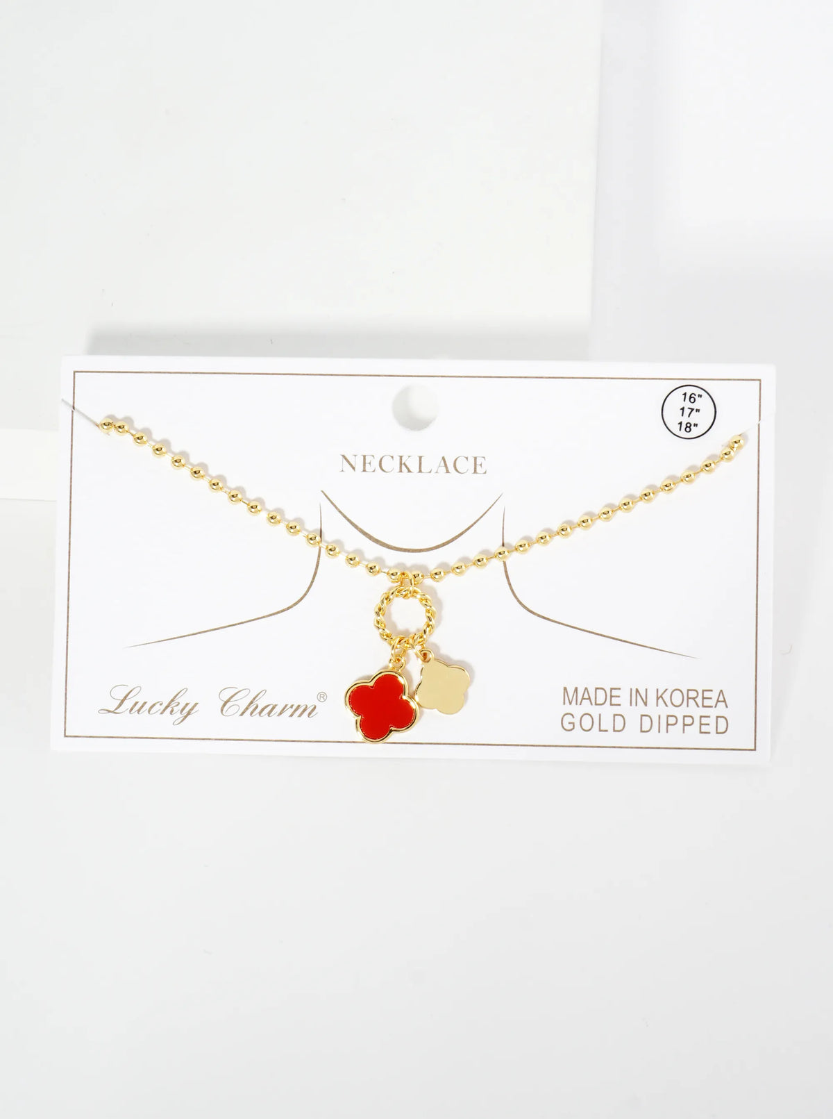 18K Gold Dipped Two Quatrefoils Pendant Ball Chain Necklace