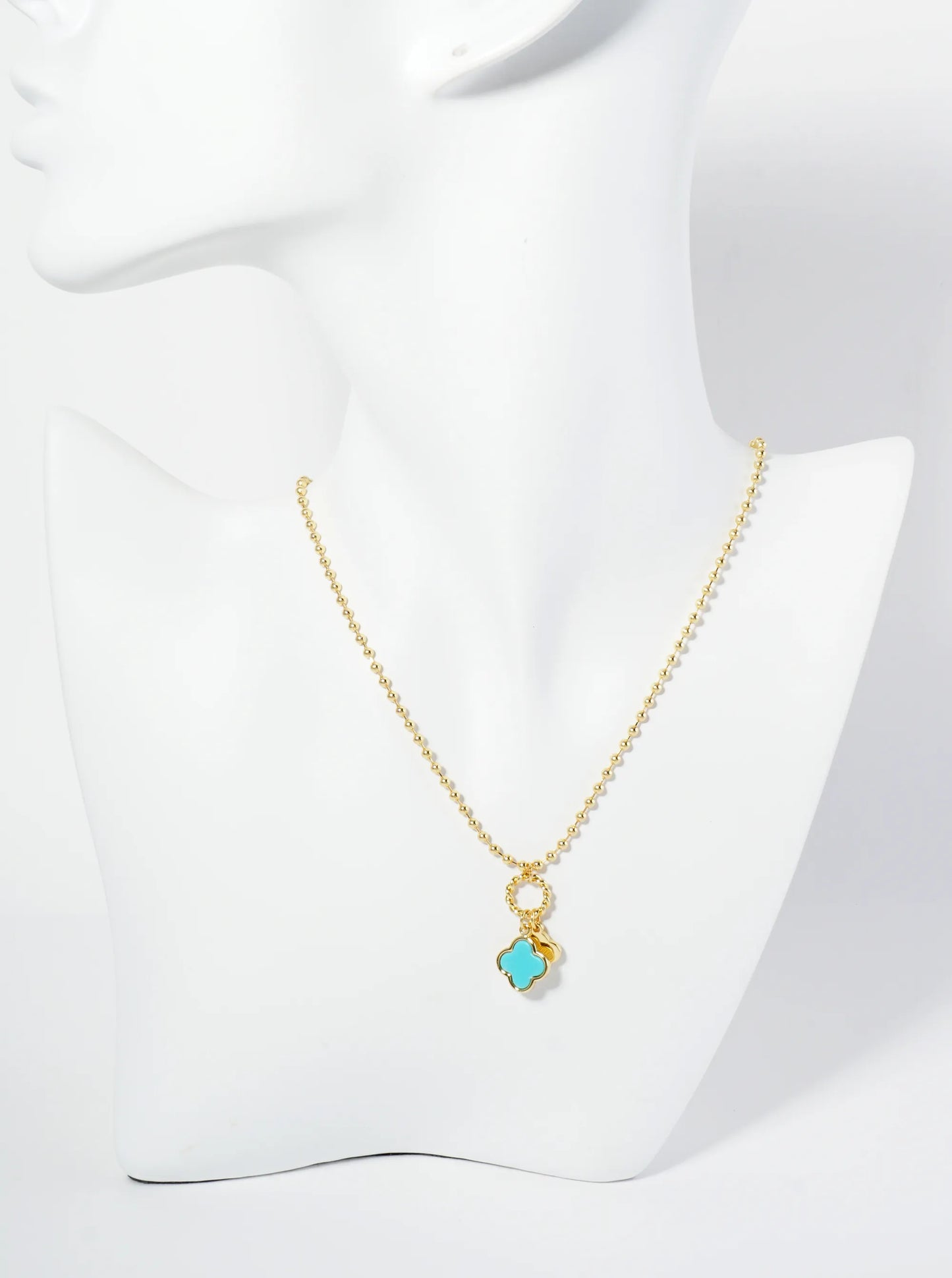 18K Gold Dipped Two Quatrefoils Pendant Ball Chain Necklace