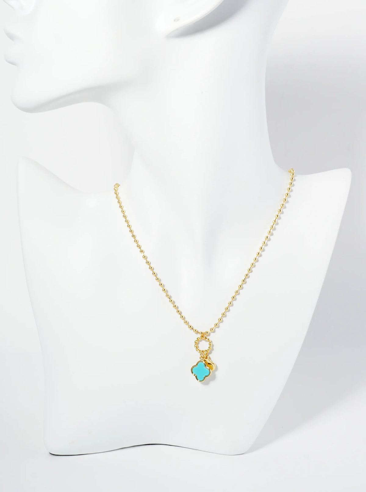18K Gold Dipped Two Quatrefoils Pendant Ball Chain Necklace