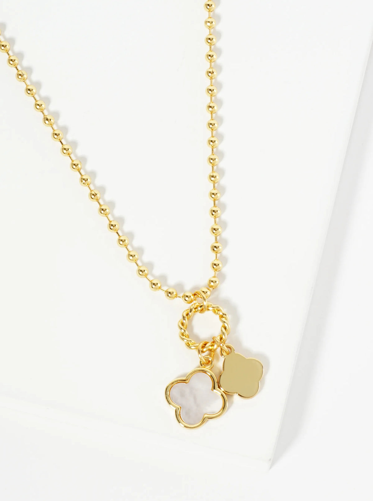 18K Gold Dipped Two Quatrefoils Pendant Ball Chain Necklace