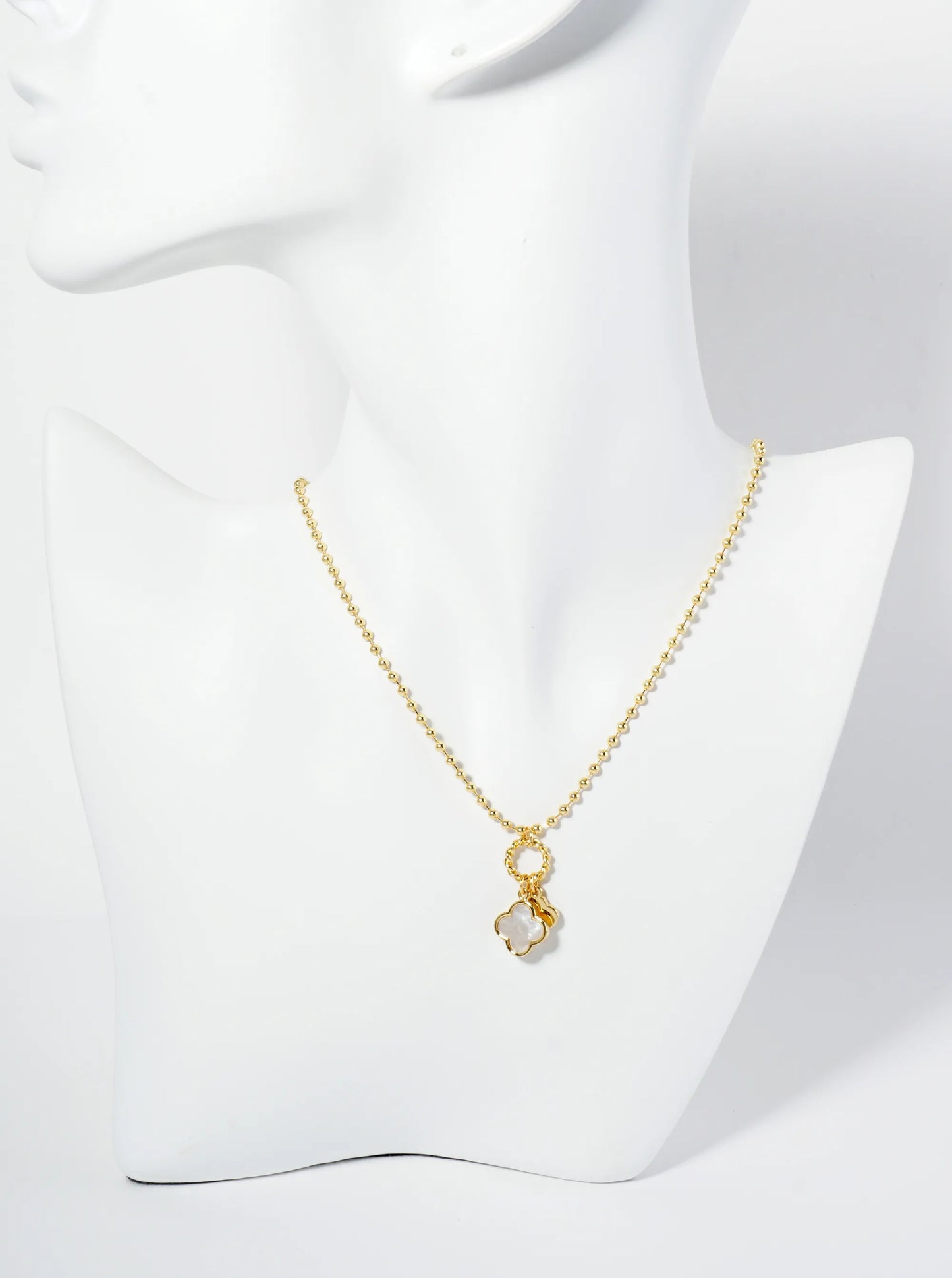 18K Gold Dipped Two Quatrefoils Pendant Ball Chain Necklace