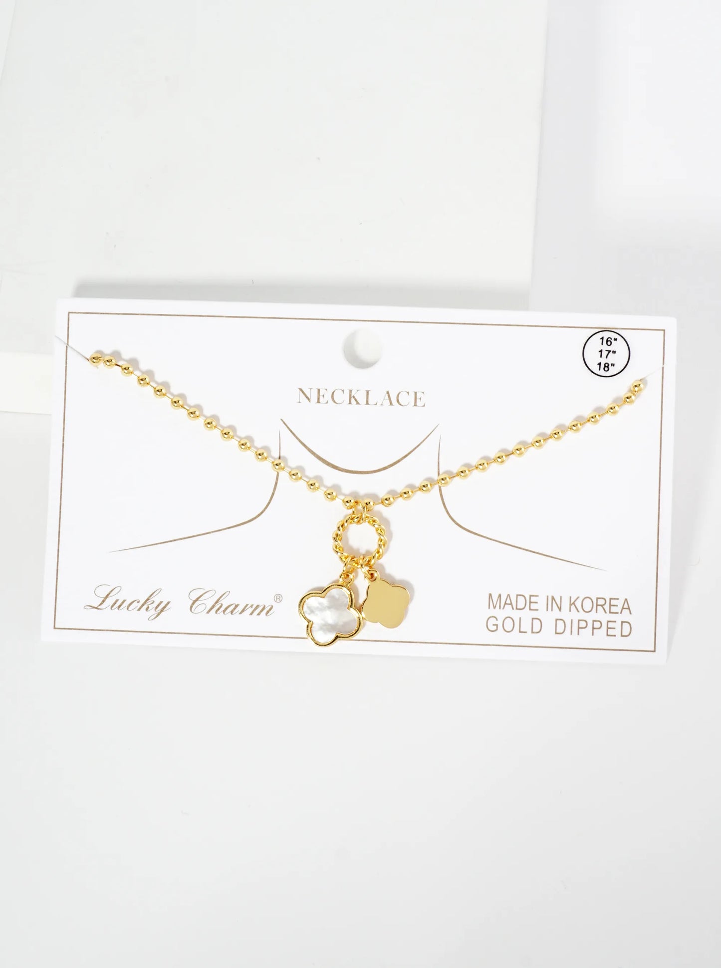 18K Gold Dipped Two Quatrefoils Pendant Ball Chain Necklace