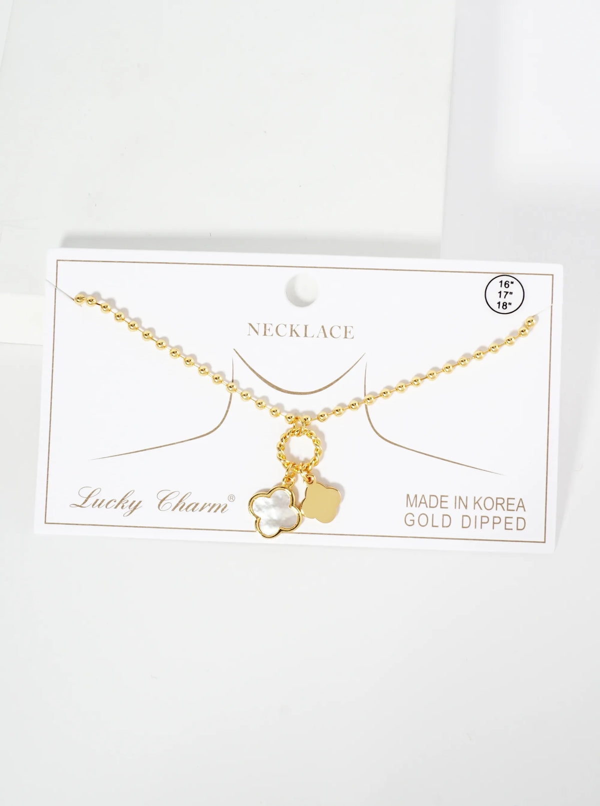 18K Gold Dipped Two Quatrefoils Pendant Ball Chain Necklace
