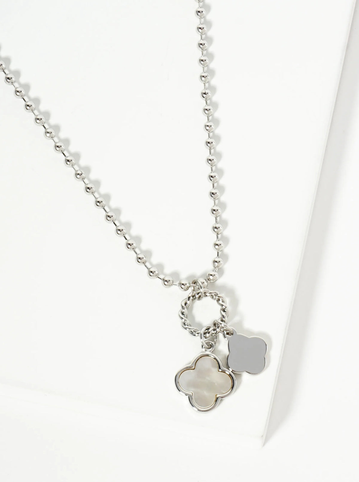 18K Gold Dipped Two Quatrefoils Pendant Ball Chain Necklace