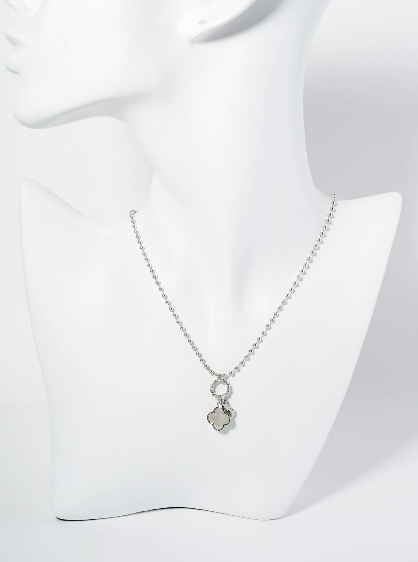 18K Gold Dipped Two Quatrefoils Pendant Ball Chain Necklace