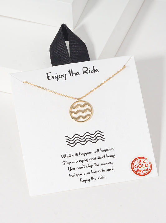 18K Gold Dipped Wave Circle Pendant Necklace