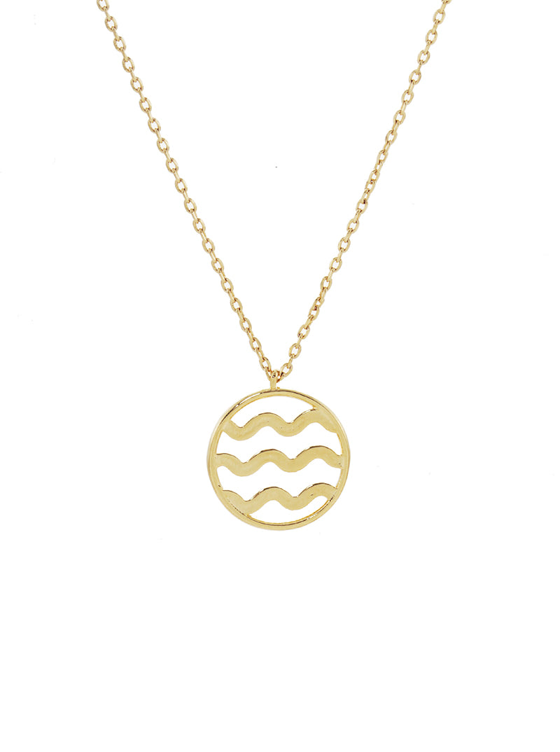 18K Gold Dipped Wave Circle Pendant Necklace
