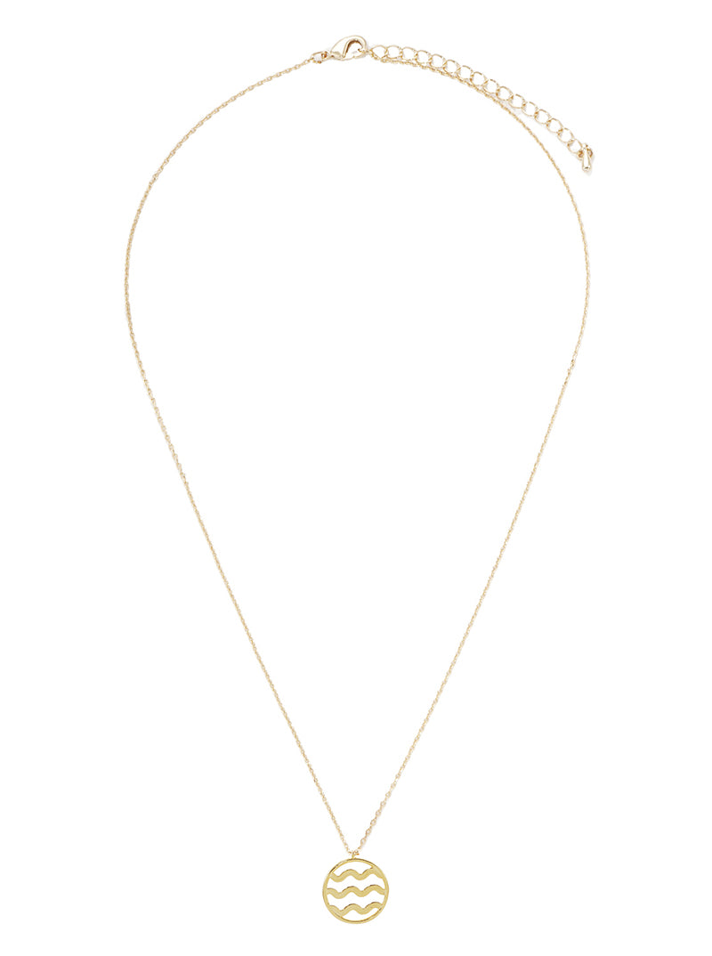 18K Gold Dipped Wave Circle Pendant Necklace