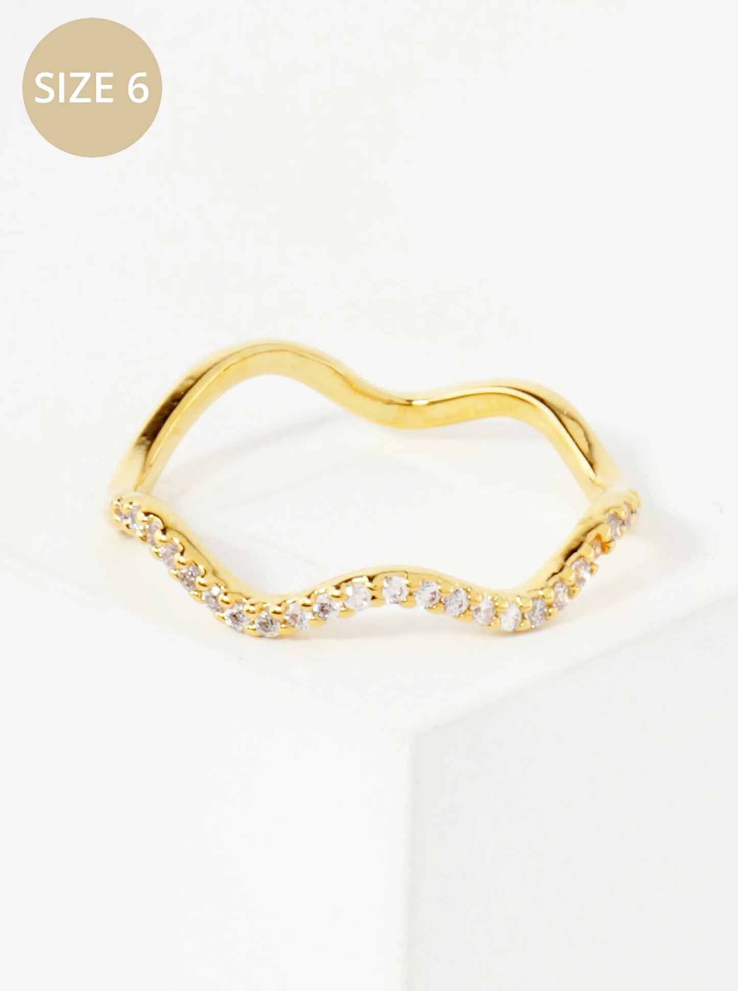 18K-Gold-Dipped Wavy CZ Minimalist Ring