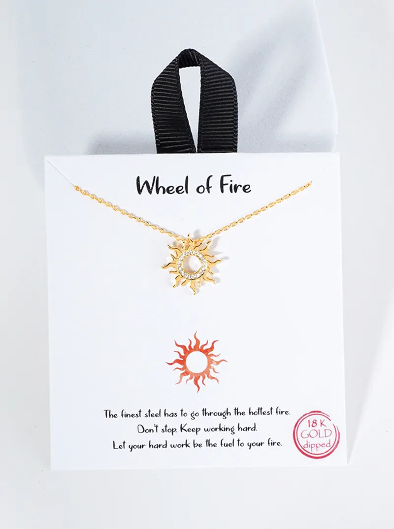 18K Gold Dipped Wheel Of Fire Sun Pendant Necklace