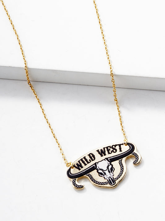 18K Gold Dipped Wild West Null Head Skull Pendant Necklace