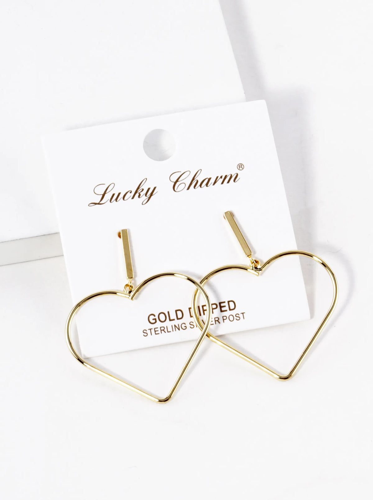 18K Gold Dipped Wire Heart Drop Dangle Post Earrings