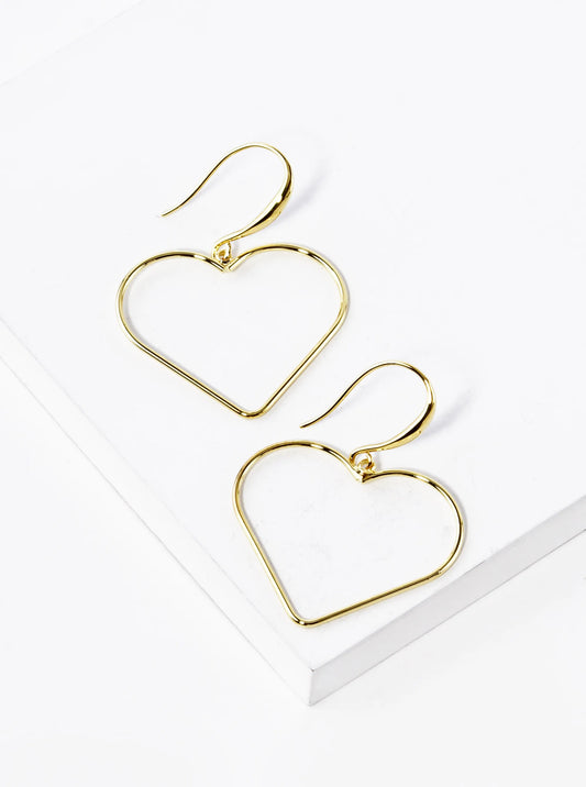 18K Gold Dipped Wire Heart Drop Lightweight Earrings