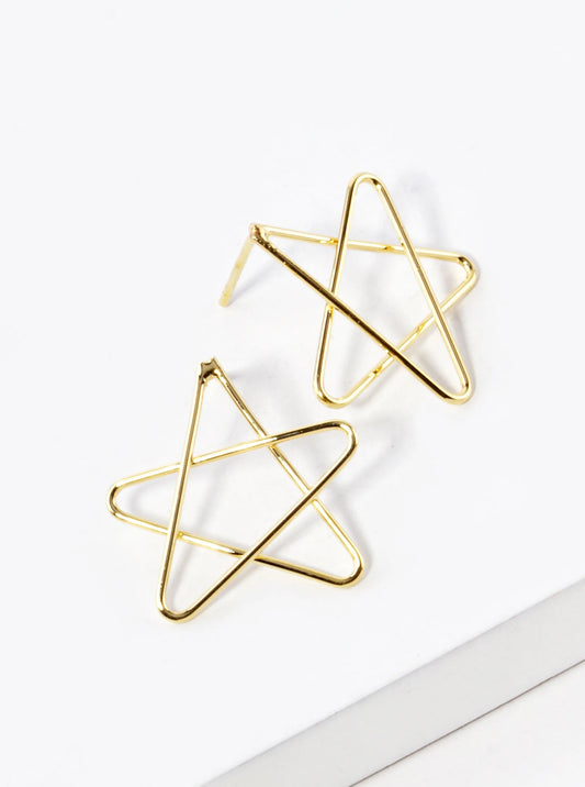 18K Gold Dipped Flat Brass Four Leaf Clover Stud Earrings