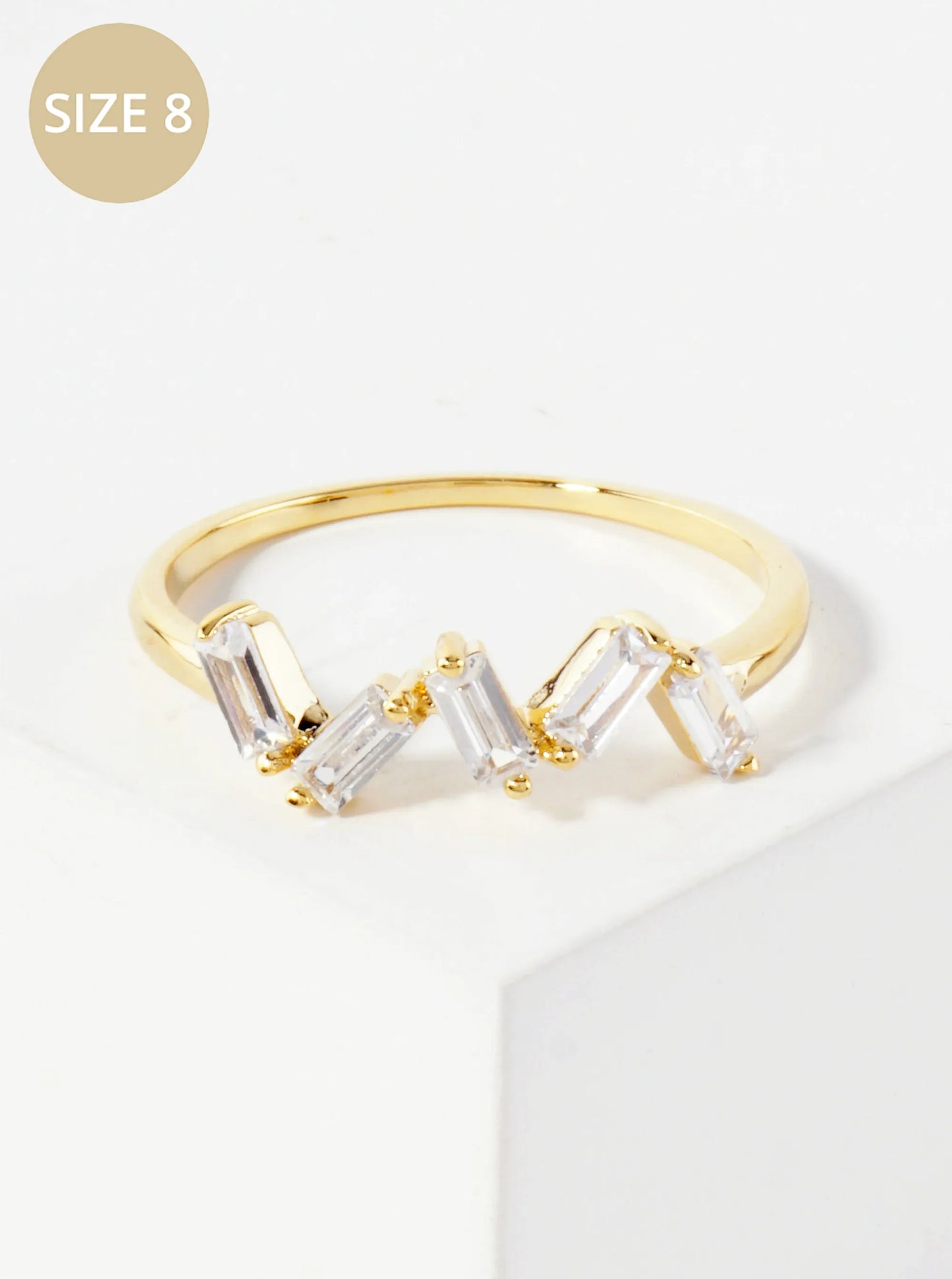 18K-Gold-Dipped Zigzag Baguette CZ Ring
