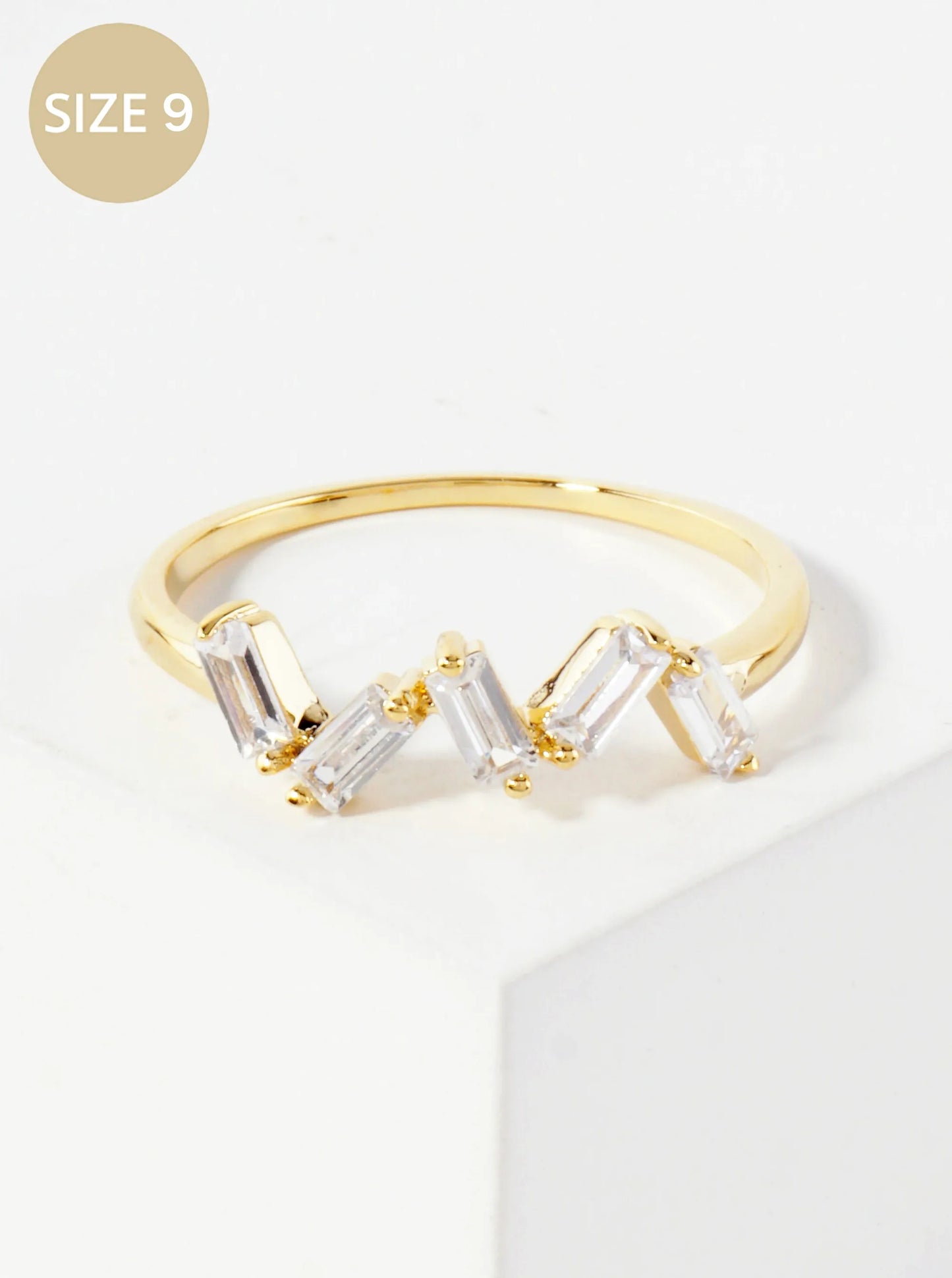 18K-Gold-Dipped Zigzag Baguette CZ Ring