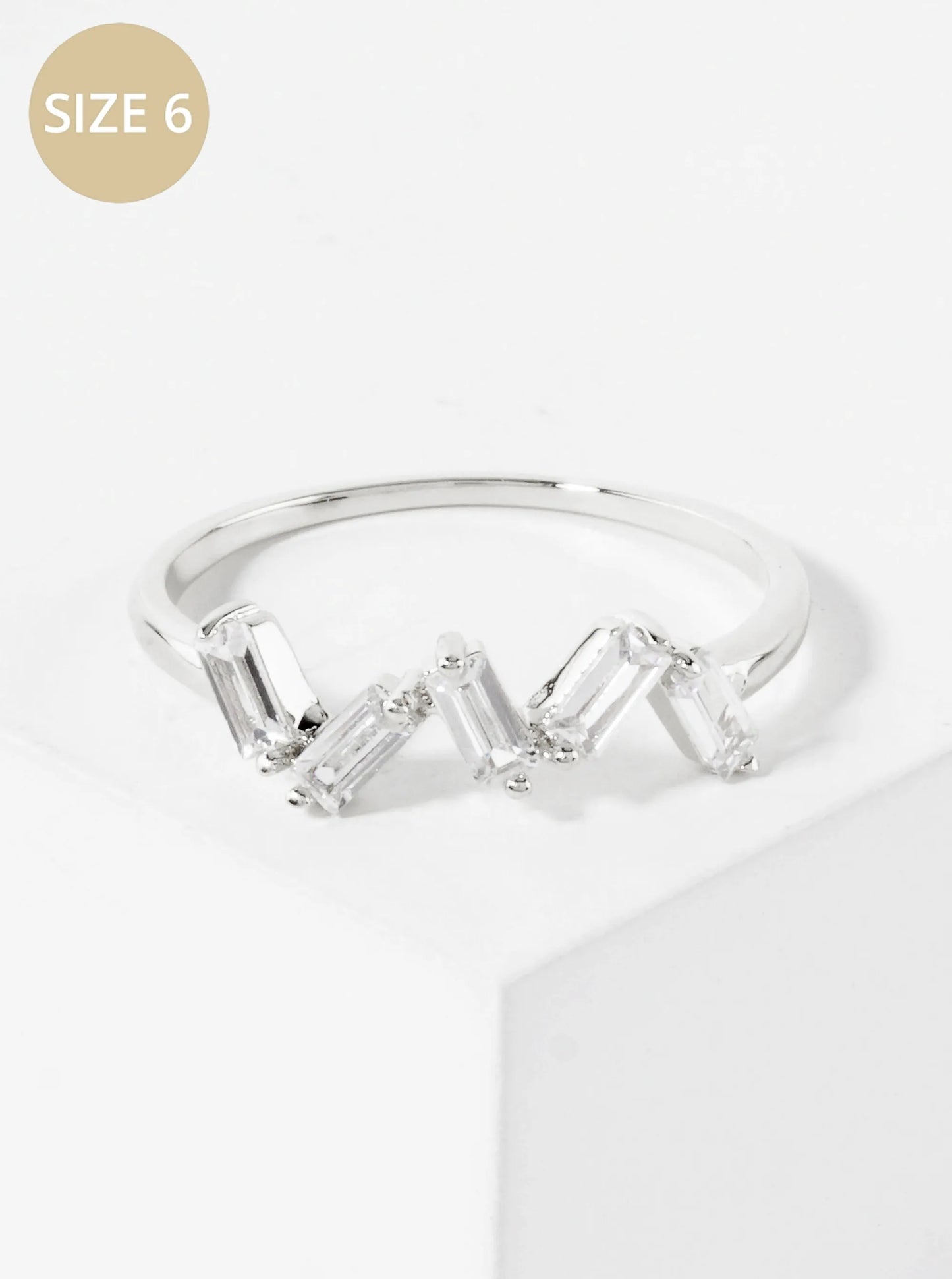 18K-Gold-Dipped Zigzag Baguette CZ Ring