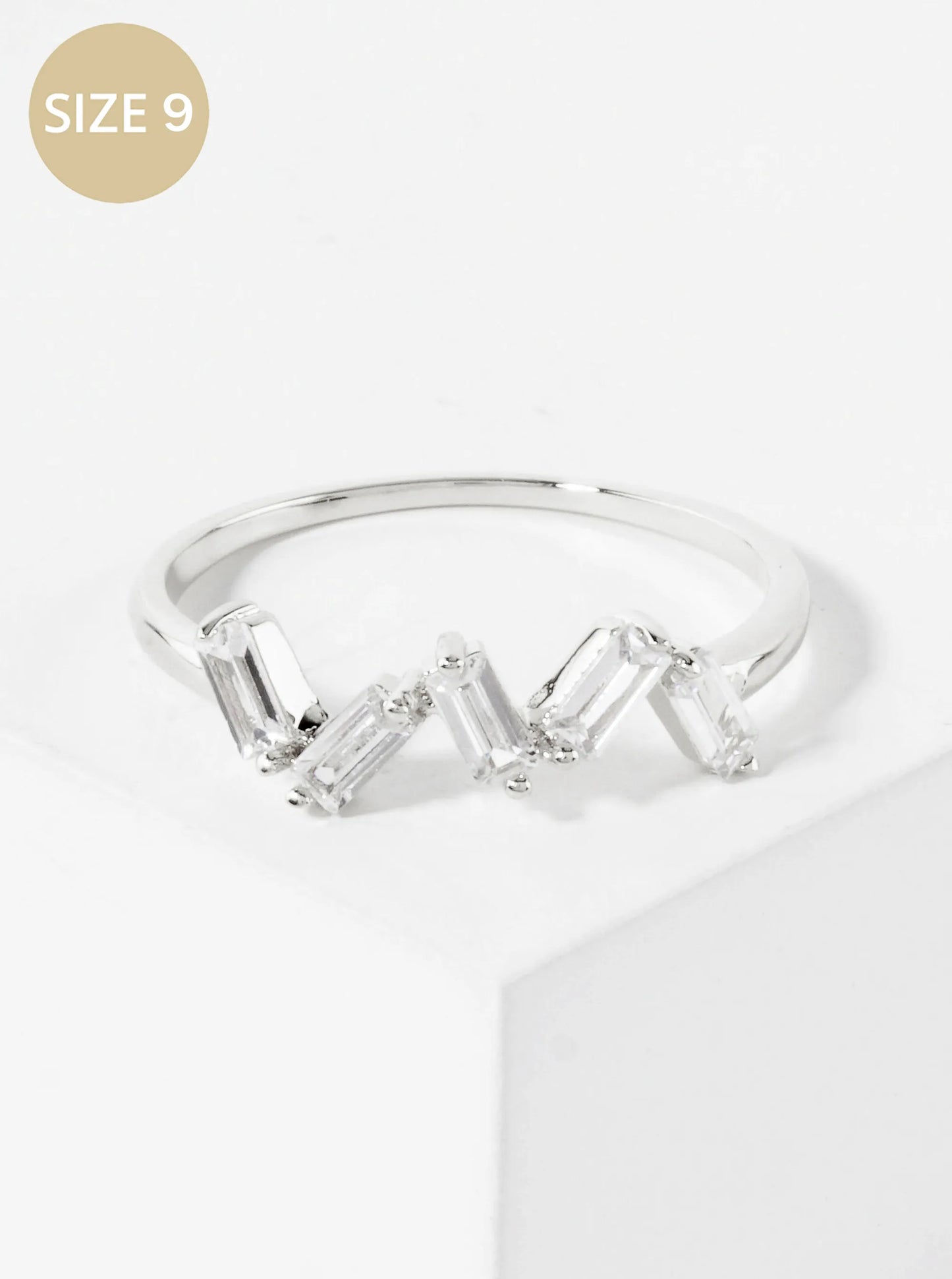 18K-Gold-Dipped Zigzag Baguette CZ Ring