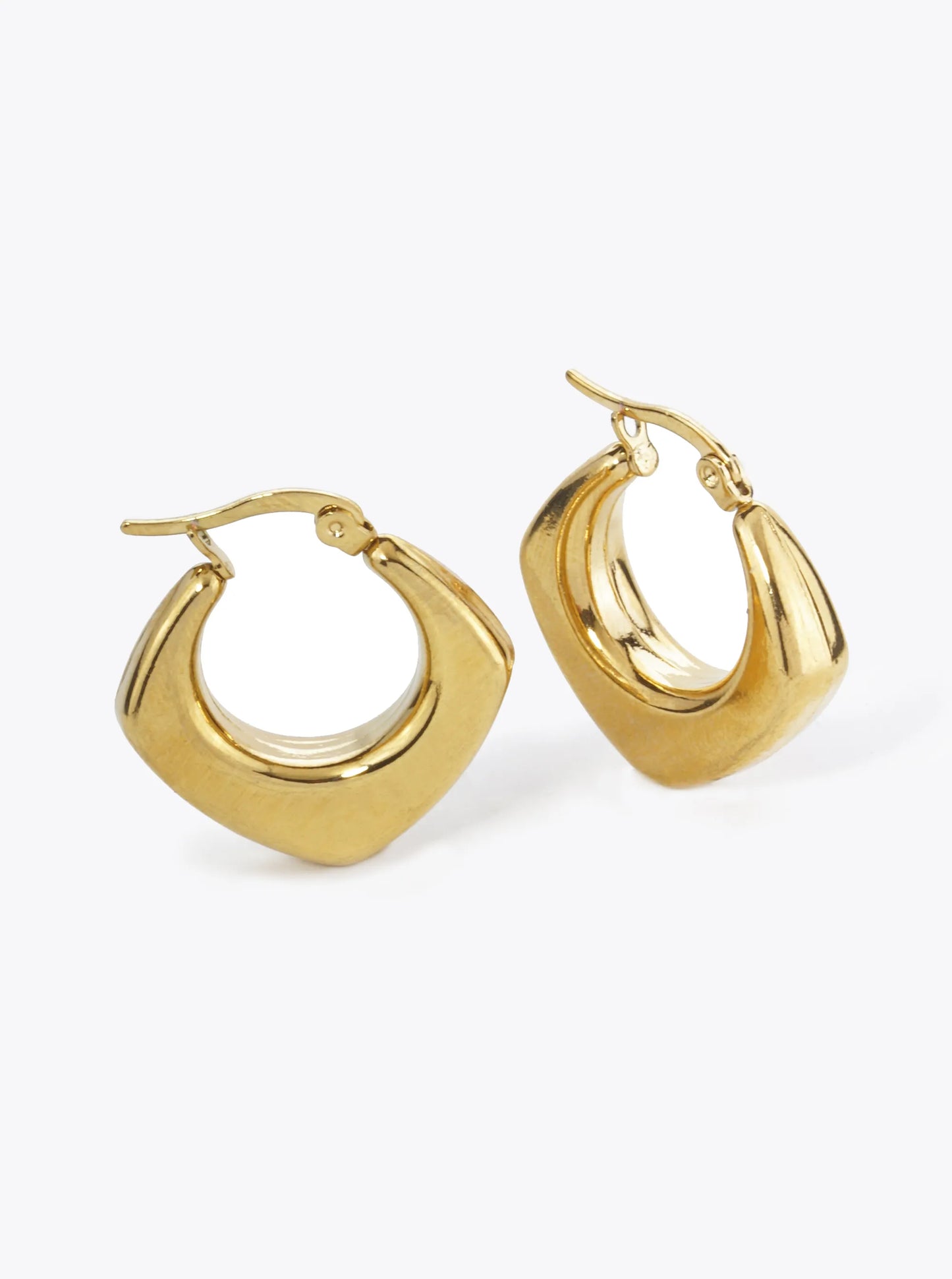 18K Gold Plated Stainless Steel 25mm Hollow Rhombus Shape Hoop Earrings
