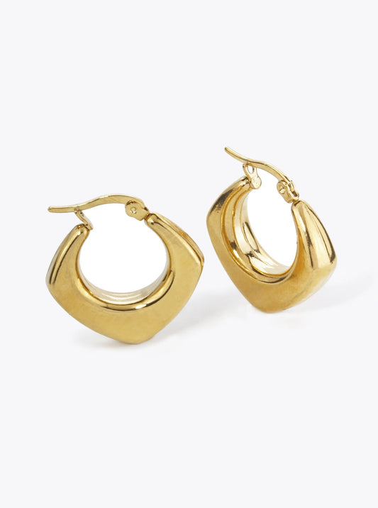 18K Gold Plated Stainless Steel 25mm Hollow Rhombus Shape Hoop Earrings