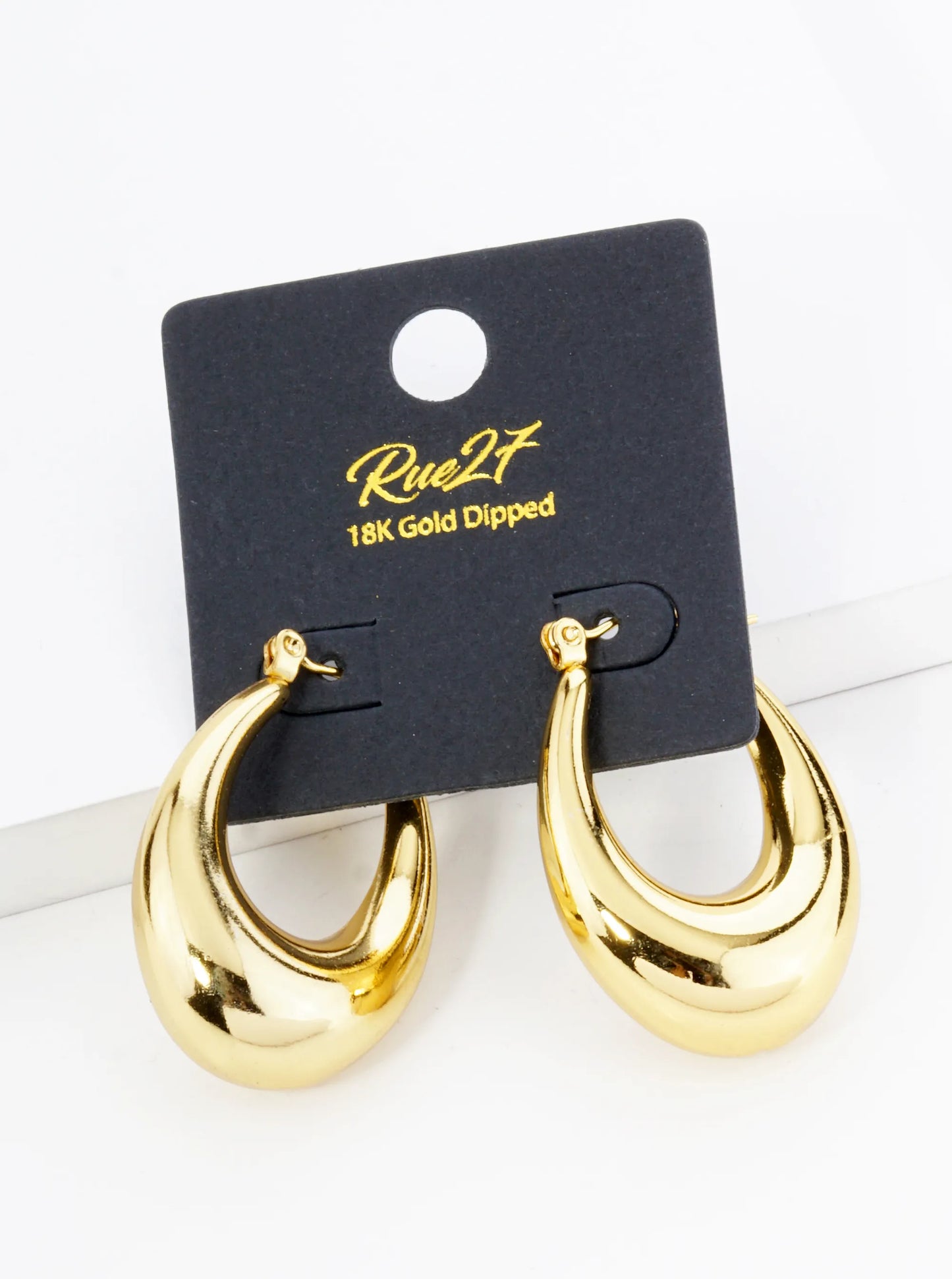 18K Gold Plated Stainless Steel 32mm Hollow Oval Hoop Earrings