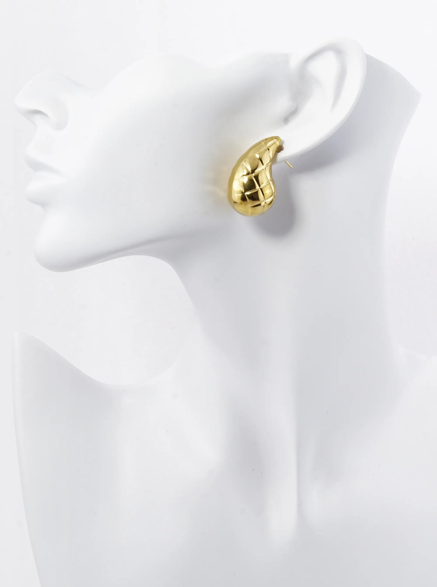 18K Gold Plated Textured Stainless Steel 32mm Puffy Teardrop Hoop Earrings