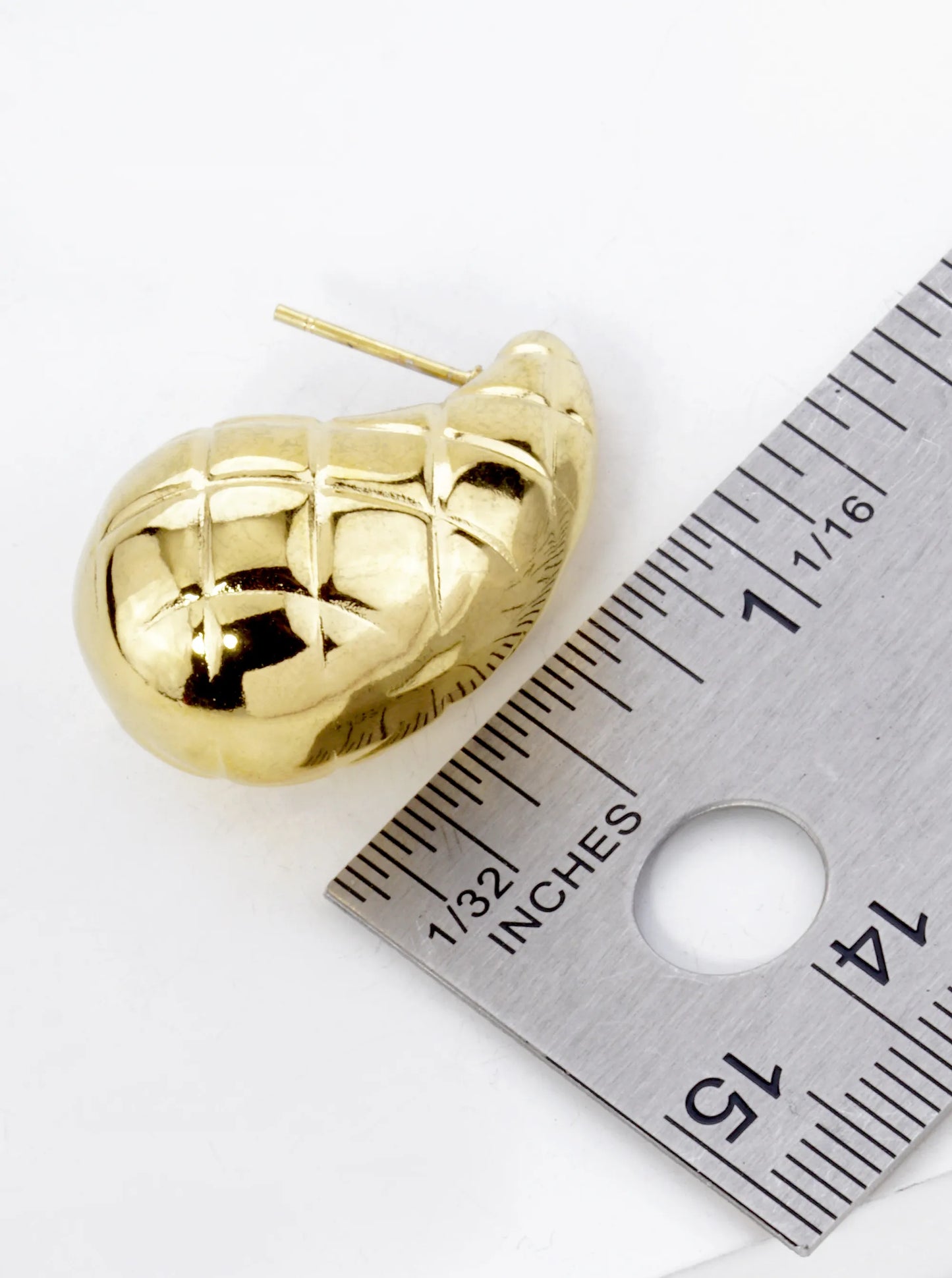 18K Gold Plated Textured Stainless Steel 32mm Puffy Teardrop Hoop Earrings