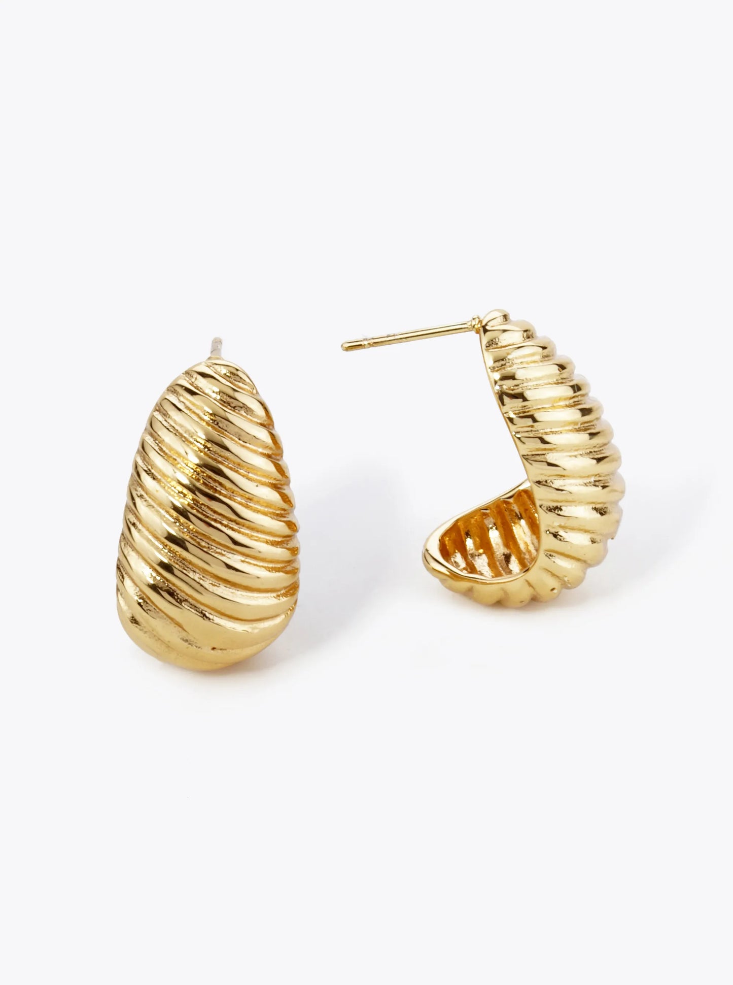 18K Gold Plated Wave Textured Stainless Steel 23mm Teardrop Hoop Earrings