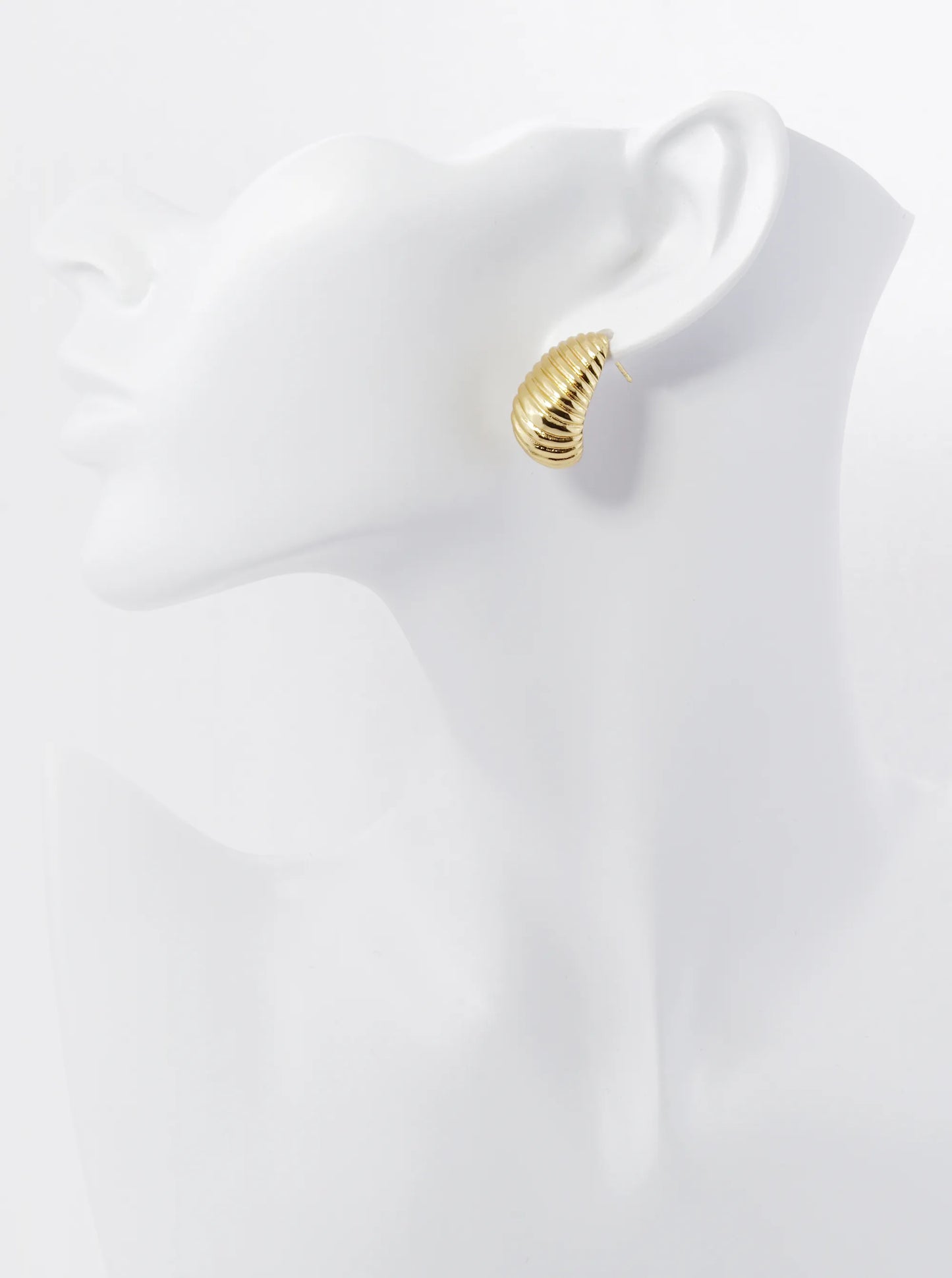 18K Gold Plated Wave Textured Stainless Steel 23mm Teardrop Hoop Earrings